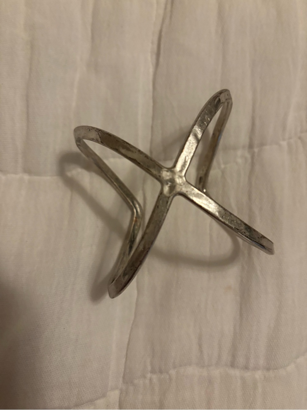 Lucky Brand Silver X-Shape Wide Cuff Bracelet